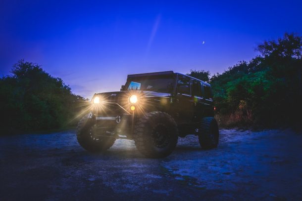 Amazing Jeep Wrangler at night. Nothing beats a jacked-up Jeep Wrangler